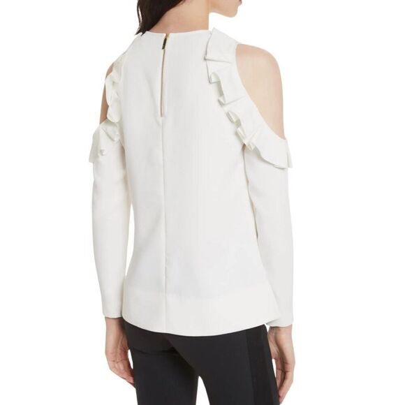 NWT Ted Baker Steffe Ivory Ruffle Cold Shoulder Top - Picture 3 of 9
